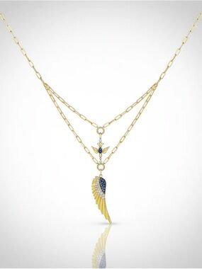 STUNNING DESIGNER HUEB 18K GOLD SAPPHIRE DIAMOND PENKA ASA LARIAT NECKLACE
